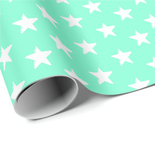 Papier Cadeau Aqua moderne et étoiles blanches cadeau motif