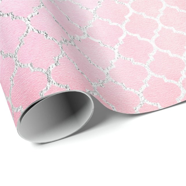Papier Cadeau Aqua Pastel Ombre Silver Pink Quatrefoil (Coin rond)