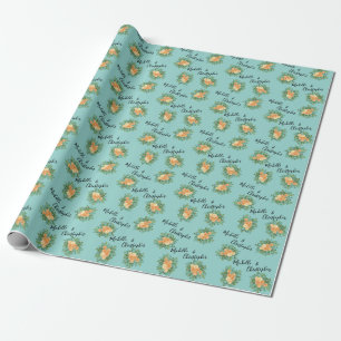 Papier Cadeau Aqua Peach Mariage Floral Roses