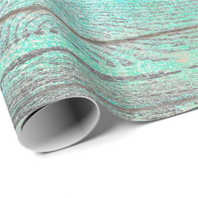 Papier Cadeau Aqua Tiffany Ocean Grungy Silver Grey Wood Russe (Coin rond)