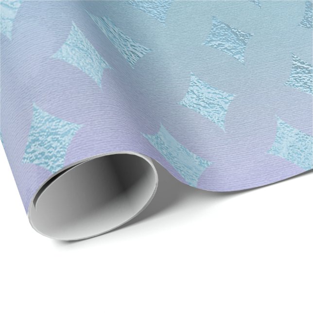 Papier Cadeau Aqua Turquoise Blue Pastel Ombre Purple Crystals A (Coin rond)