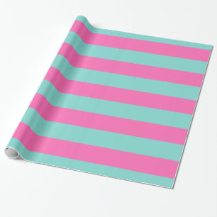 Papier Cadeau Aqua turquoise, rose chaud #2 XL Preppy Stripe 1X