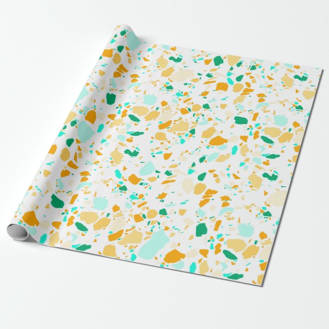 Papier Cadeau Aqua, vert, or terrazzo papier d'emballage fait ma (Déroulé)