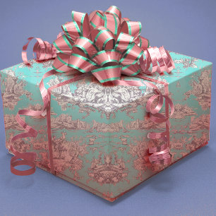 Papier Cadeau Aqua vintage fleurie bleu toile de jouy