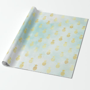 Papier Cadeau Aqua White Gold Tropical Glam Pineapples