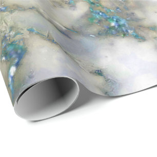 Papier Cadeau Aquamarine Gris Parties scintillant Bleu Marbre br