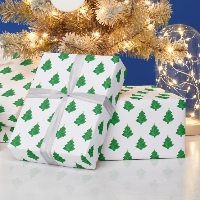 Papier Cadeau Aquarelle à feuillage persistant Arbres de Noël (Vacances)
