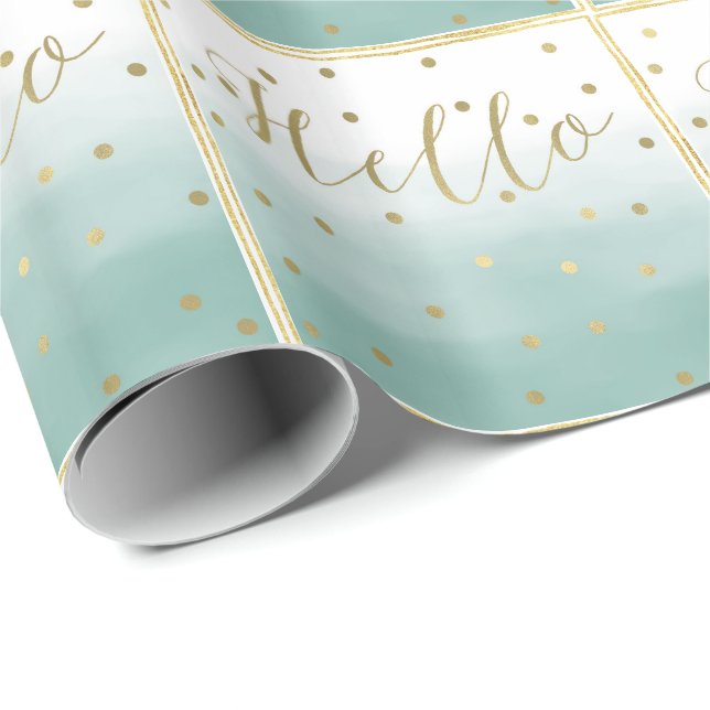 Papier Cadeau Aquarelle à menthe or Confetti (Coin rond)