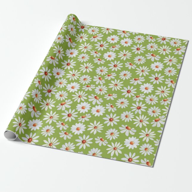 Papier Cadeau Aquarelle à pois de marais printemps été  (Déroulé)