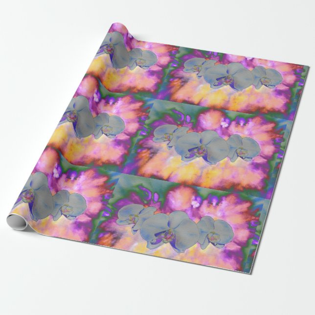Papier Cadeau Aquarelle Abstraite orchidées tropicales (Déroulé)