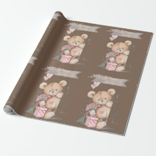 Papier Cadeau Aquarelle adorable Ours en peluche Bienvenue bébé