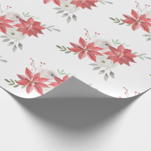Papier Cadeau Aquarelle agricole Poinsettias Berries & Roses