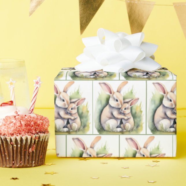 Papier Cadeau Aquarelle Amour lapin de Pâques (Fête d'anniversaire)