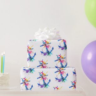 Papier Cadeau Aquarelle Ancre marine