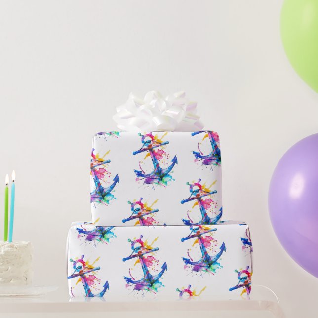 Papier Cadeau Aquarelle Ancre marine (Cadeaux de fête)
