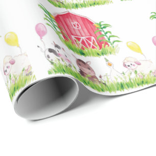 Papier Cadeau Aquarelle Animaux d'anniversaire