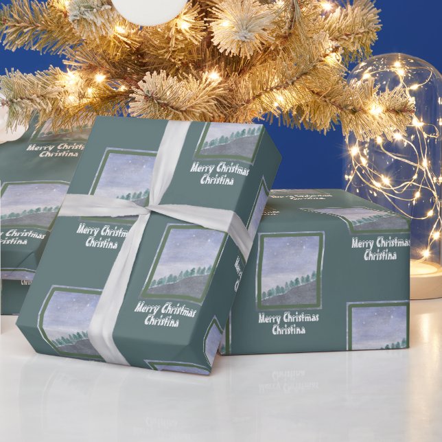 Papier Cadeau Aquarelle Arbres À feuillage persistant Nom de bie (Vacances)