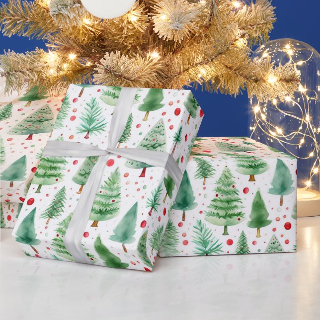 Papier Cadeau Aquarelle Arbres de Noël (Vacances)