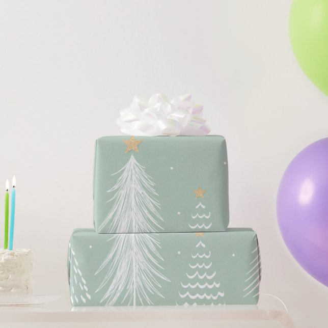 Papier Cadeau Aquarelle Arbres de Noël Art graphique moderne (Cadeaux de fête)