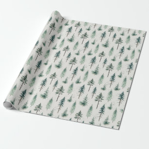 Papier Cadeau Aquarelle Arbres de Noël Motif de vacances