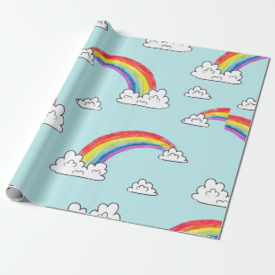 Papier Cadeau Aquarelle arc-en-ciel et nuages motif sans soudure