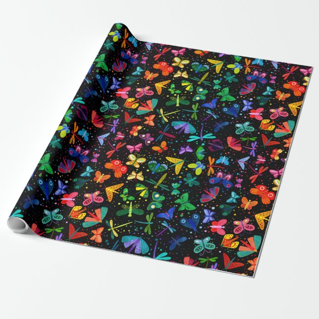 Papier Cadeau Aquarelle Arc-en-ciel papillons enfants (Déroulé)