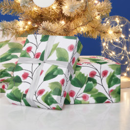 Papier Cadeau Aquarelle artistique Branches de baies rouges et v