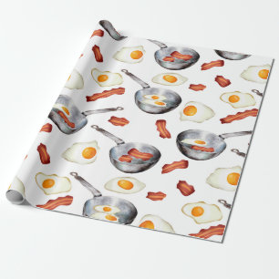 Papier Cadeau Aquarelle Bacon & Oeufs Petit déjeuner Motif alime