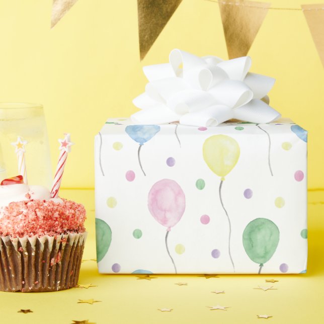 Papier Cadeau Aquarelle Ballons d'anniversaire & Confetti (Fête d'anniversaire)