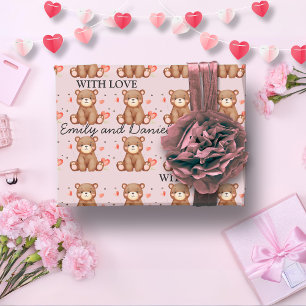Papier Cadeau Aquarelle Bear Valentine's Day personnalisable