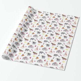 Papier Cadeau Aquarelle Big 5 Animaux sud-africains Noël