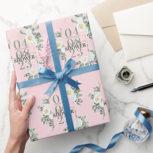 Papier Cadeau Aquarelle blanche douce Rose Eucalyptus rose (Cadeaux)