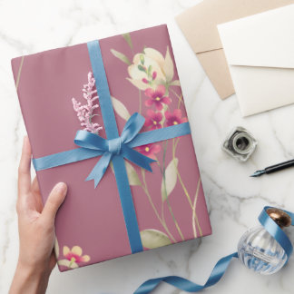 Papier Cadeau Aquarelle blanche mignonne Motif floral Mauve