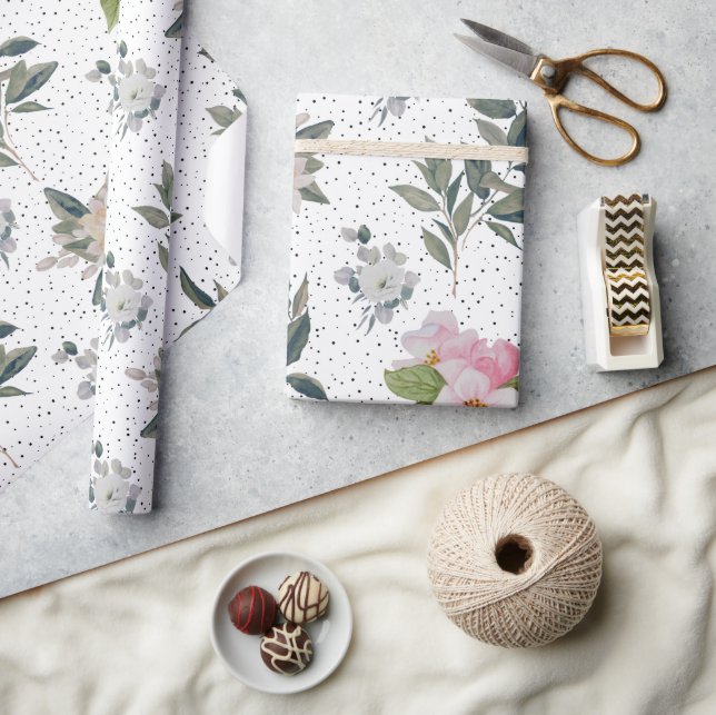 Papier Cadeau Aquarelle blanche moderne mignonne Motif floral (Artisanat)