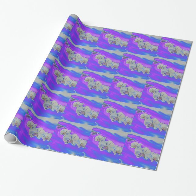 Papier Cadeau Aquarelle blanche Orchidée violet Breeze (Déroulé)