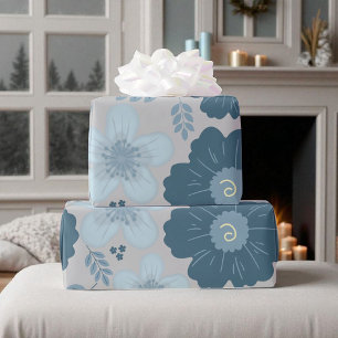 Papier Cadeau Aquarelle bleu argent Floral