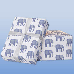Papier Cadeau Aquarelle bleu éléphant