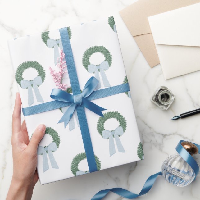 Papier Cadeau Aquarelle Bleu En vichy courge (Cadeaux)