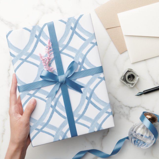 Papier Cadeau Aquarelle bleu et ruban marin (Cadeaux)