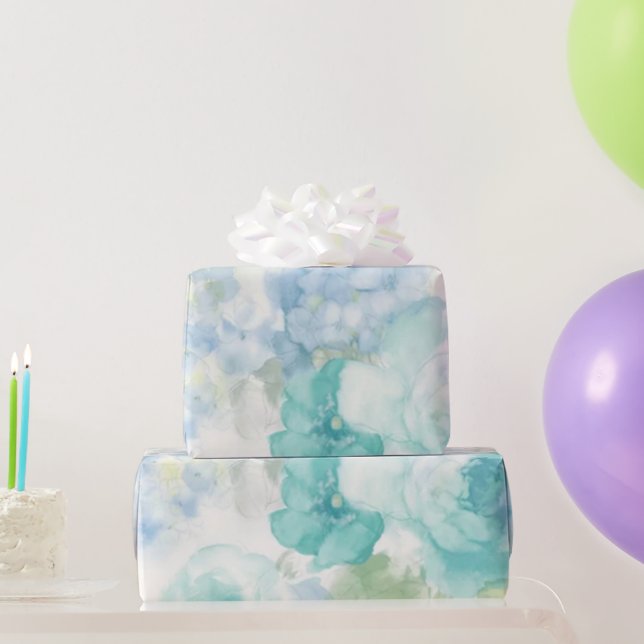 Papier Cadeau Aquarelle bleu Floral Wedding shower Anniversaire (Cadeaux de fête)
