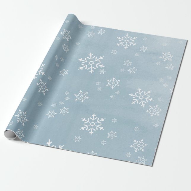 Papier Cadeau Aquarelle bleu glacé clair Snowflo (Déroulé)