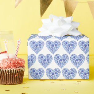 Papier Cadeau Aquarelle Bleu Tulipes Coeur Sur Blanc