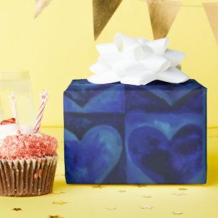 Papier Cadeau Aquarelle bleu violet Coeur Art Peint Coeurs