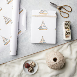 Papier Cadeau Aquarelle Bleue Bleu Bande Voilier
