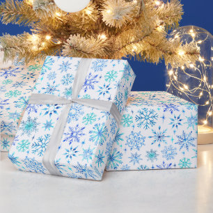 Papier Cadeau Aquarelle bleue Flammes de neige et étincelles d'h