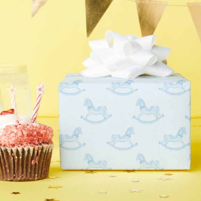 Papier Cadeau Aquarelle bleue Rocse Horse Baby shower garçon (Fête d'anniversaire)