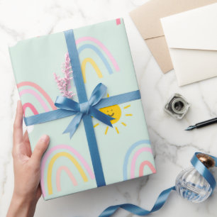 Papier Cadeau Aquarelle Boho arc-en-ciel et soleil