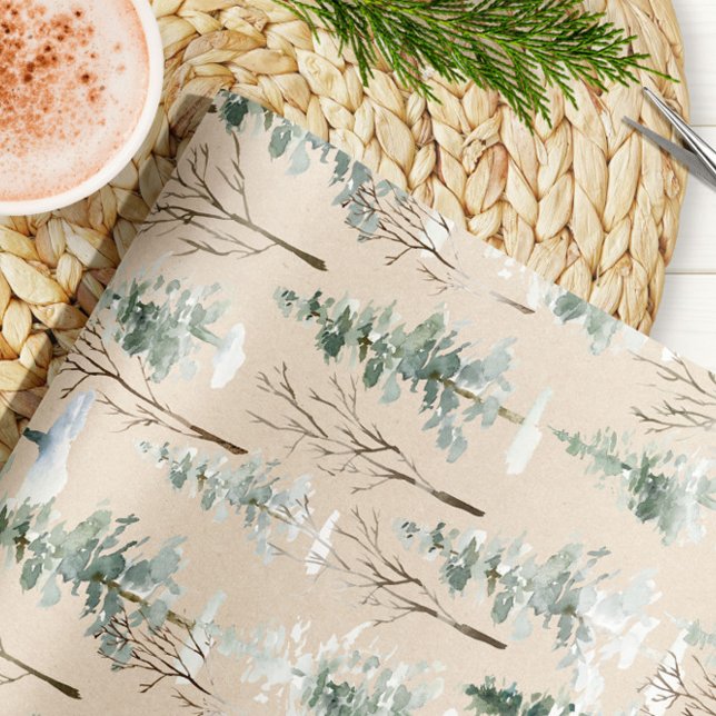 Papier Cadeau Aquarelle Bois Kraft Papier d'enveloppement de Noë (Créateur téléchargé)