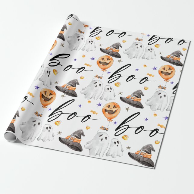 Papier Cadeau Aquarelle Boo Halloween (Déroulé)
