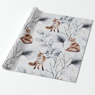 Papier Cadeau Aquarelle botanique de renard d'hiver